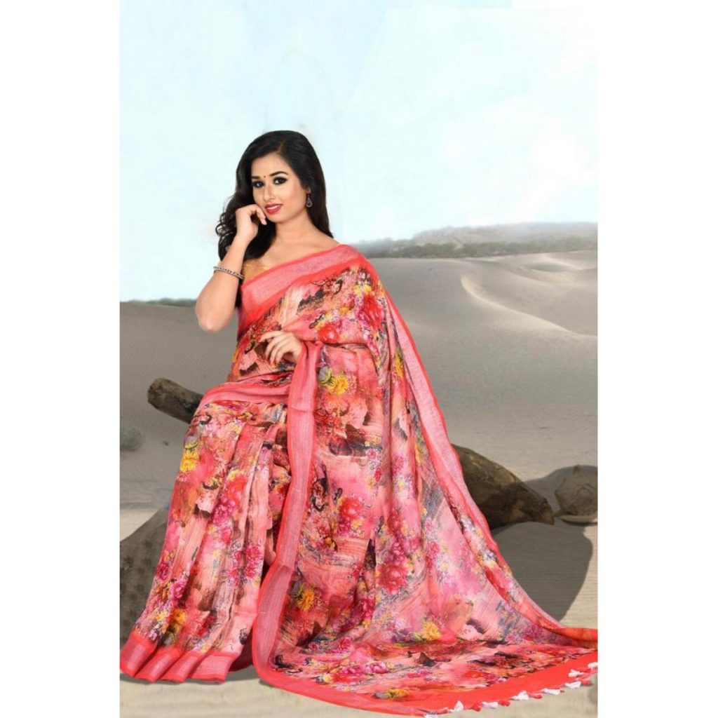 printed linen saree